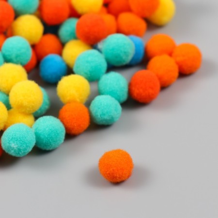 Pompons, 10 mm, 100 pcs/pack, 100% polyester, 5 colors in the assortment of 20 pcs-1