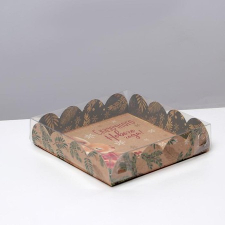 Box for confectionery with PVC lid "Bunny", 13 x 13 x 3 cm, New Year-2