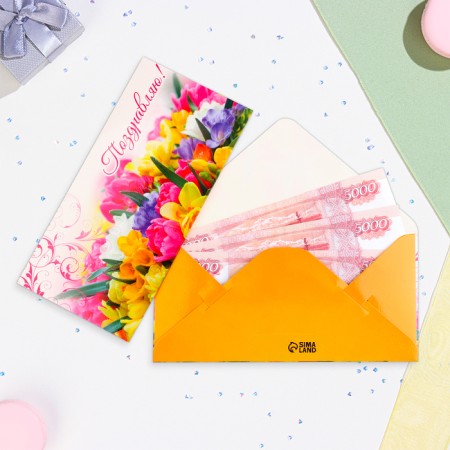 Money envelope "Congratulations!" Bouquet of tulips, 16.5x8 cm-1