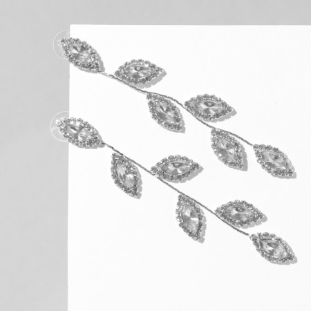 Hanging earrings with rhinestones "Listopad", white color in silver, 9 cm-3