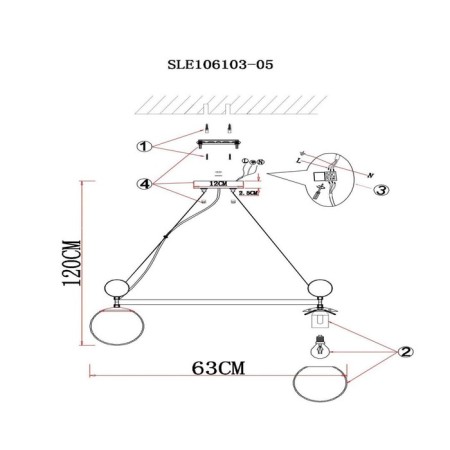 Suspended EVOLUCE lamp. Sle106103-05. Pechio. 5x60 watts, E27, 62x62x22 cm, chromium color-9