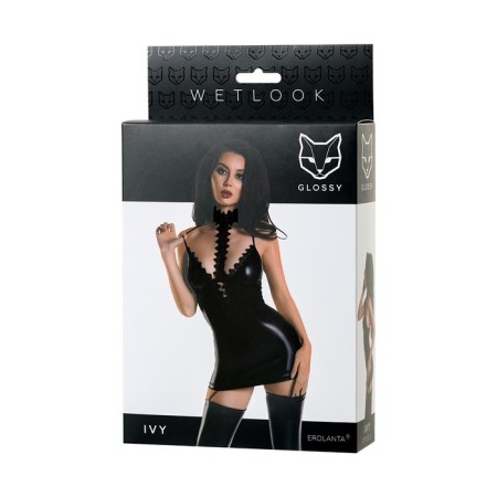 Glossy Ivy choker dress from Wetlook material, size s, black color-4