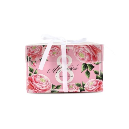 Capcake box, confectionery packaging, 4 cells “Congratulations on March 8”, 16 x 16 x 10 cm-1