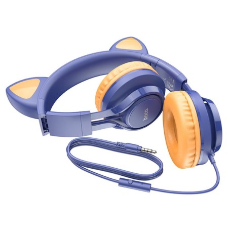 Hoco W36 headphones, wired, invoices, microphone, 1.2 m, dark - blue-2