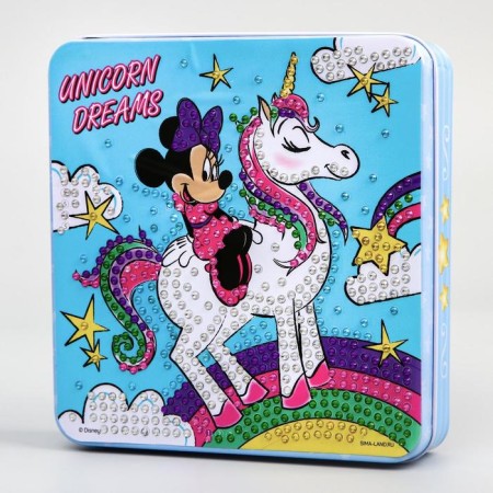 Diamond mosaic on a box, 14x14 cm, Minnie Mouse and unicorn-1