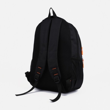 A backpack with a zipper, 3 outer pockets, black/orange color-3