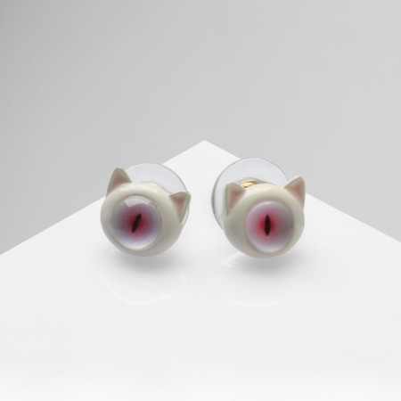 Earms with enamel "Monster" with ears, white-pink color