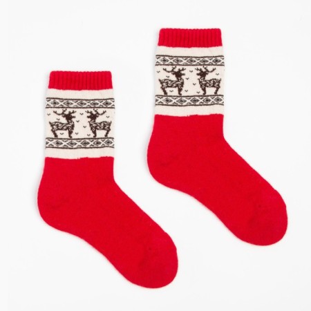 Women's socks made of Mongolian wool with deer, red color, size 23 (34-36)-1