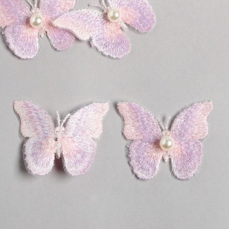 Decor for creativity Textile Embroidery "Butterfly Pink-Siren" double wings 5x6.3 cm