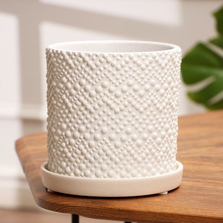Flower Pot "Bead" White Cylinder No. 2, 1.8 liters