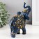 Souvenir Polystone "Blue Elephant in Popon with a golden pattern and mirrors" 14x7x11 cm