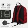 A backpack with a zipper, rise, 2 outer pockets, a laptop department, red color