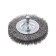 The brush is flat for the KWB drill, hard, d = 75 mm, wire d = 0.35 mm, shank d = 6 mm, steel HSS 70