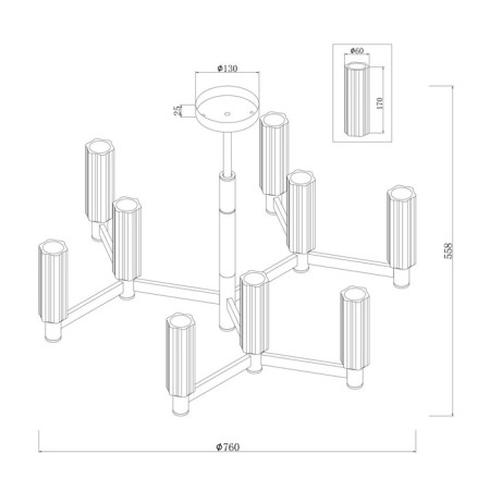 Caustry Freya Fr5167PL-09BS AMBRA, 760x760x558 mm, E14, 9x40W, brass color-2