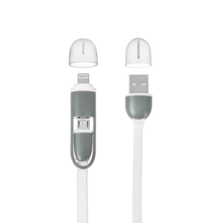 Cable 2 in 1 Luazon, Microusb/Lightning - USB, 1 A, 0.9 m, flat, mix-4