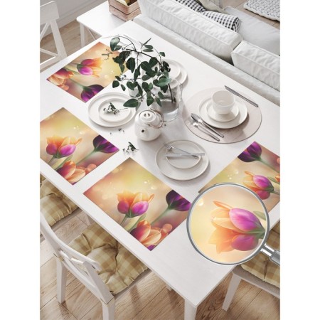 A set of napkins for setting the table “Morning with tulips”, rectangular, size 32x46 cm, 4 pcs-1