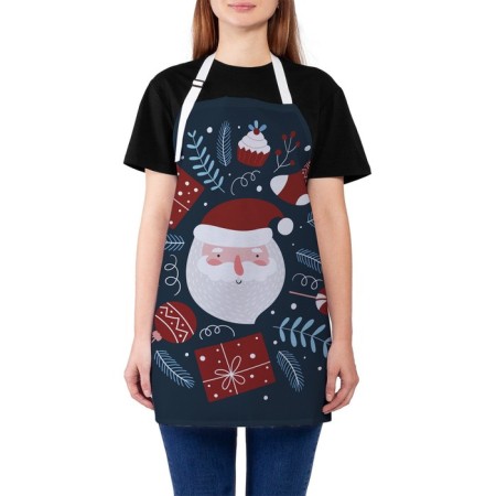 Apron of a kitchen with a photo print "Happy Santa Claus", adjustable, size OS