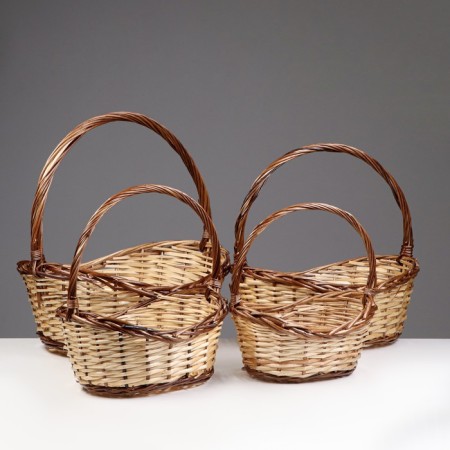 A set of wicker baskets, 4 pcs, 48x35x13/18 - 30x20x8/12 cm, beige -brown, willow