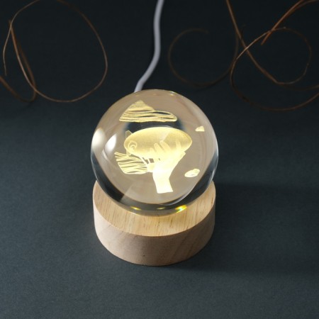 Souvenir Glass backlight "Ball. Airship" D = 6 cm stand wood, usb-7
