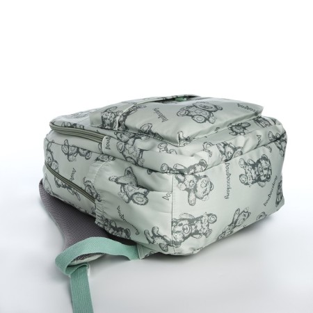 School backpack from textiles on a zipper, 4 pockets, green color-4