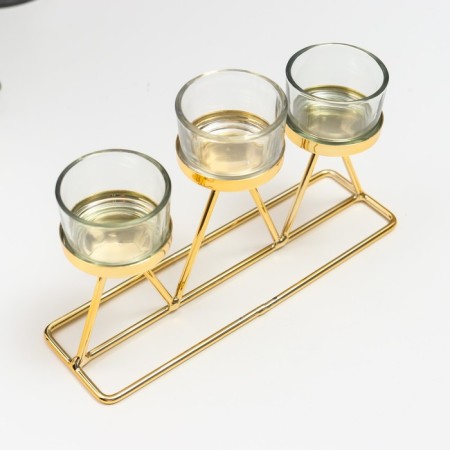 Climber metal, glass for 3 candles "triangles" gold 20x6x10 cm-1