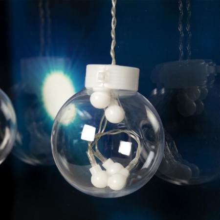 Garland "fringe" 2.4 × 0.7 m with nozzles "balls", ip20, transparent thread, 108 LED, glow white, 8 modes, 220 V-5