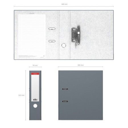 Erichkrause, Standard, A4, 70 mm, boumvinyl, with label on the spine, lower metal knant, gray-1