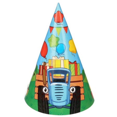 Paper cap "Happy Birthday!", Blue Tractor-1