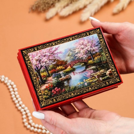 Casket "Flowering Sakura", red, 10 × 14 cm, lacquer miniature-2