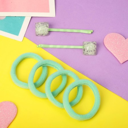 Hair Set "Sandra" (4 elastic bands, 2 invisibility 5.5 cm) Cube, Green-1