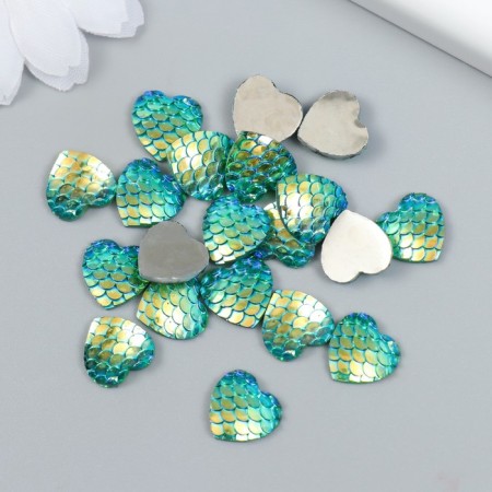 Decor for creativity plastic "Green scales - heart" 1.2x1.2 cm-2