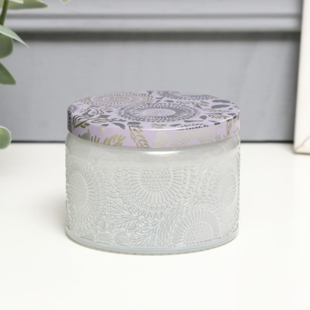 Bank for candles glass with a “flower” white, round mix 5x7x7 cm