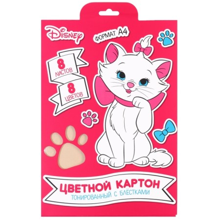 Cardboard color with sparkles, A4, 8 sheets, 8 colors, non -moped, bilateral, in the folder, 250 g/m², cats aristocrats-5