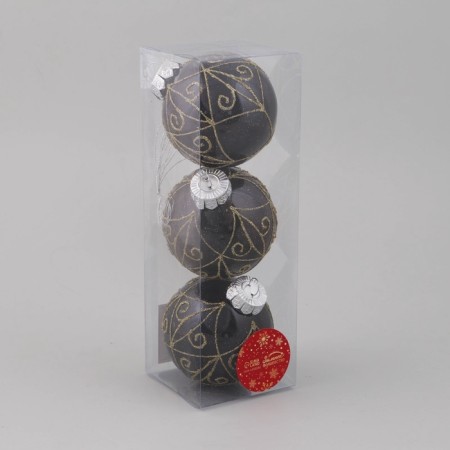 Set of balls Plastic D-8 cm, 3 pcs "Fairytale patterns" curls, golden-black-2