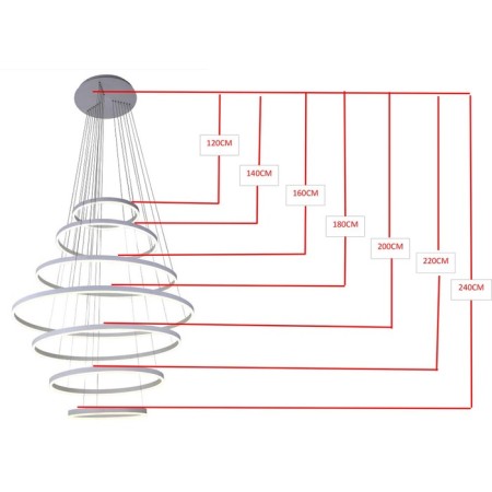 Suspension "Thor", size 300x40+60+80+100+80+60+40 cm 284W, LED, 4000K, with PDU-1