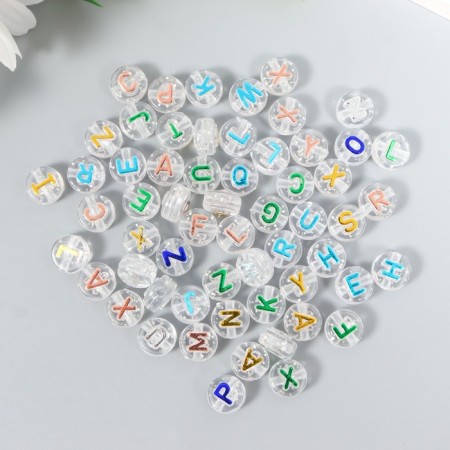 Beads for creativity plastic "English color letters" Transparent set 20 grams 0.6x1x1 cm
