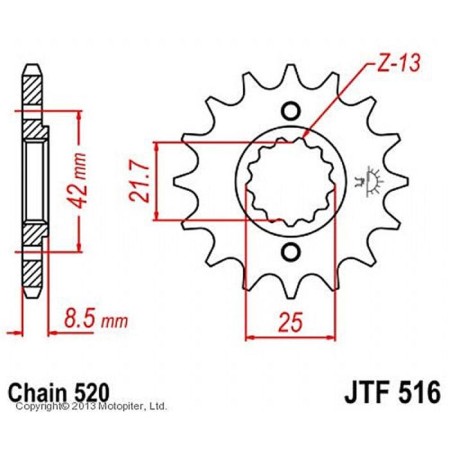 Leading star JTF516-16, JT SPROCKETS, circuit 520, 16 teeth