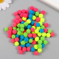 Pompons, 10 mm, 100 pcs/pack, 100% polyester, 5 colors in the assortment of 20 pcs