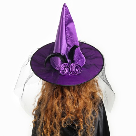 Carnival hat "Witch", with a veil, rr. 56-58, lilac color-3