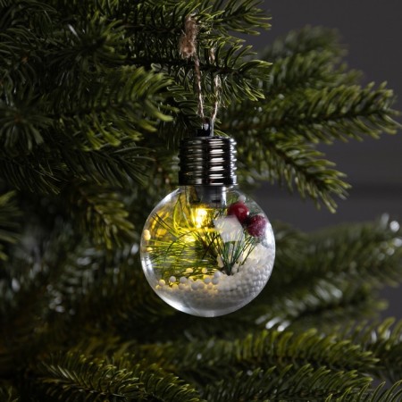 Christmas ball "Snow needles", d = 6 cm, 1 LED, LR44x3 (in the set), glow warm white