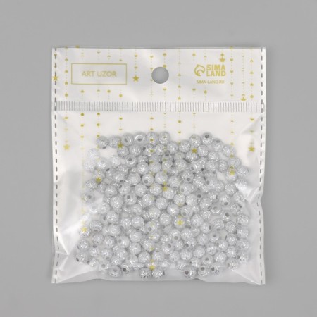 Beads for creativity Plastic "Sig-zag" white-silver set 20 grams 0.6x0.6x0.6 cm-2