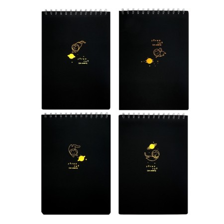 A5 sketchbook, 30 black sheets on the crest, "cat", solid substrate, density 110 gr., Mix