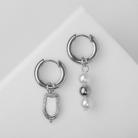 Earrings with the removable element "Transformer" beads of pearls, white color in silver-1