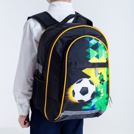 School backpack, 39 x 24 x 19 cm, ergonomic back, calligrata a "football", black-14