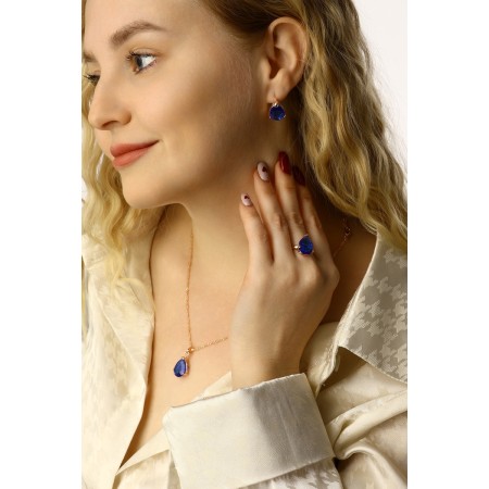 Set 3 objects: earrings, pendant, ring dimensionless "Edel" drop, blue color in gold, 45 cm-1