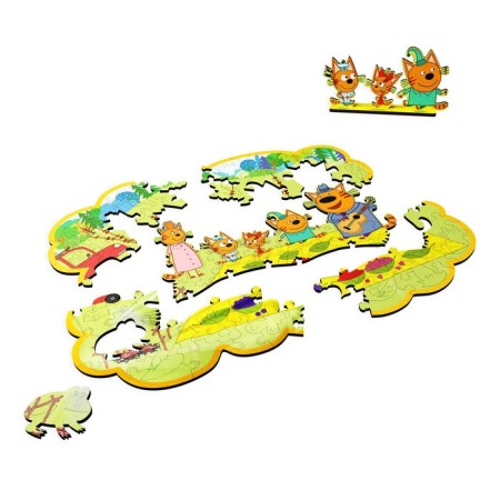 Wooden figured puzzle three cats "Picnic"-1