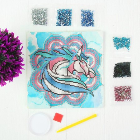 Diamond mosaic with partial filling on a cardboard basis "horse", 20 x 20 cm-10