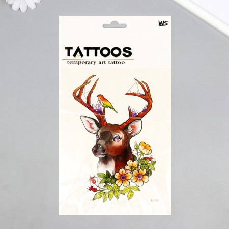 Tattoo on the body color "Deer with a bird" 26.2x14.5 cm-2