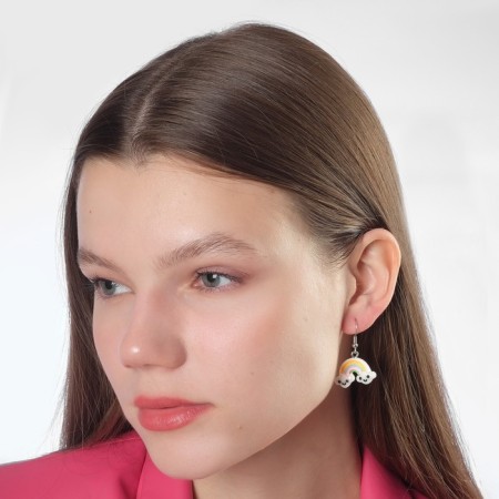 Earrings Assorted "Yummy" Smiling Rainbow, Colored in Silver-1