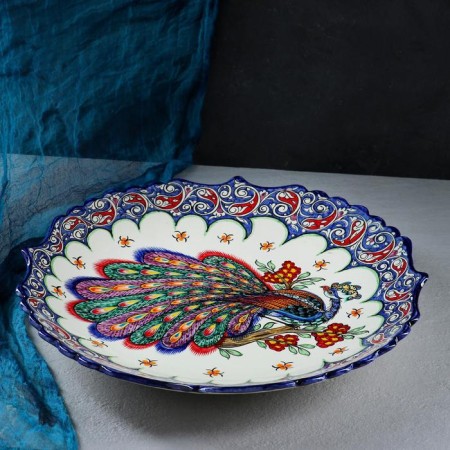 Largan Rishtan ceramics "Bird Bird", 42 cm, blue, corrugated